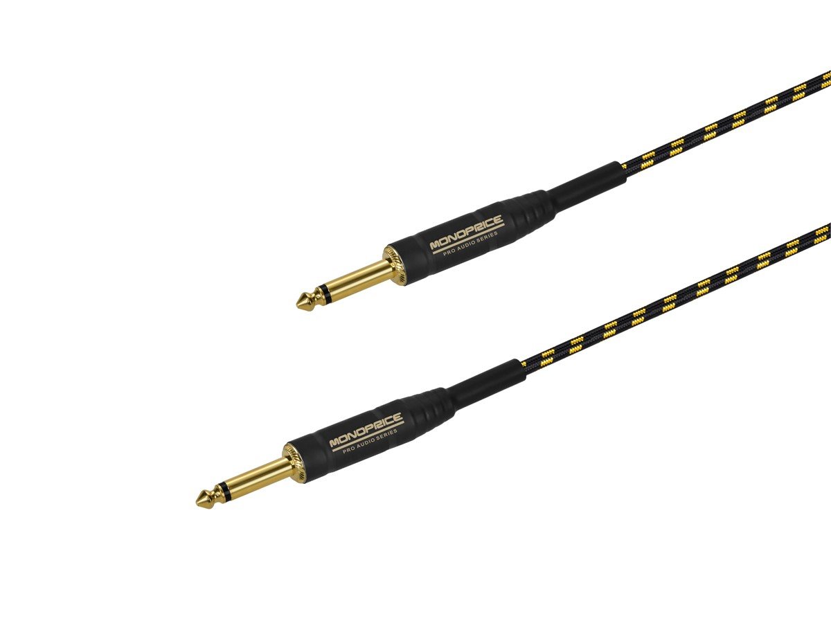 Photos - Cable (video, audio, USB) Monoprice 15ft Cloth Series 1/4 inch TS Male 20AWG Guitar and Instrument Cable - Black & Gold Multi-Color 