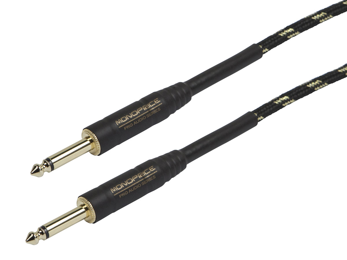 Monoprice 35ft. Cloth Series 1/4 Inch T/S Male 20AWG Instrument Cable - Black & Gold