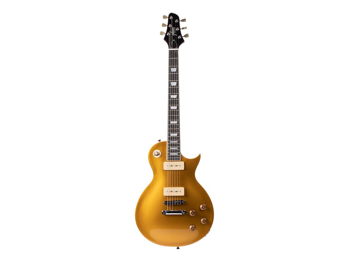 Indio by Monoprice 66SB DLX Plus Mahogany Electric Guitar with Gig Bag, Gold Top - main image