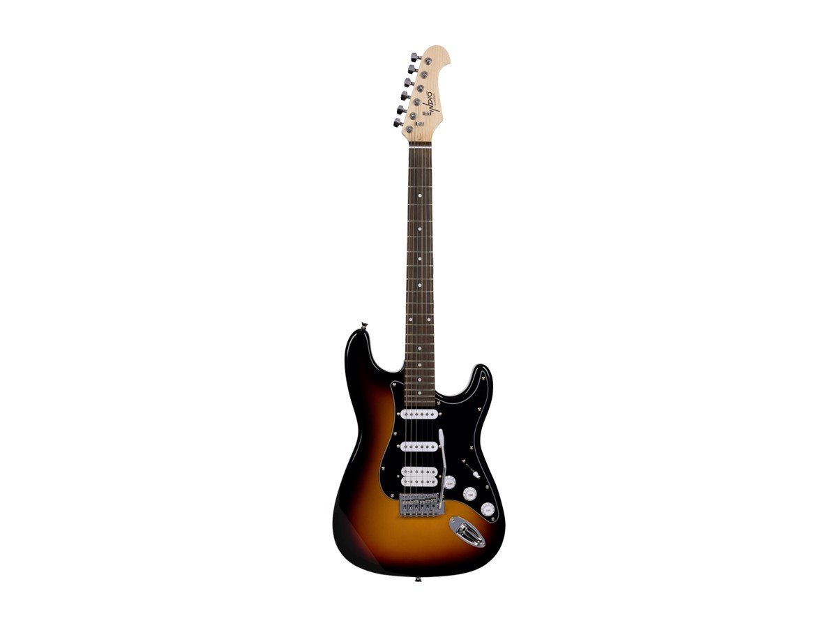 Indio by Monoprice Cali Classic HSS Electric Guitar with Gig Bag - Sunburst Body, Black Pickguard, Rosewood Fingerboard - main image