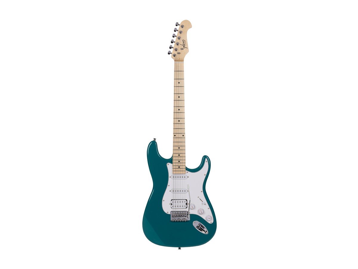 Indio by Monoprice Cali Classic HSS Electric Guitar with Gig Bag - Metallic Teal Body, White Pickguard, Maple Fingerboard - main image