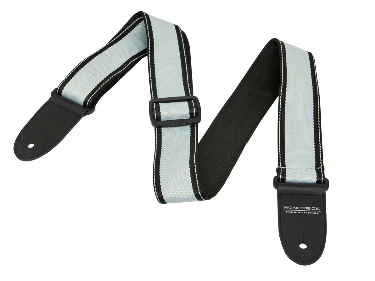 Monoprice 2-inch Nylon Adjustable Guitar Strap With Leather Ends - Gray & Black