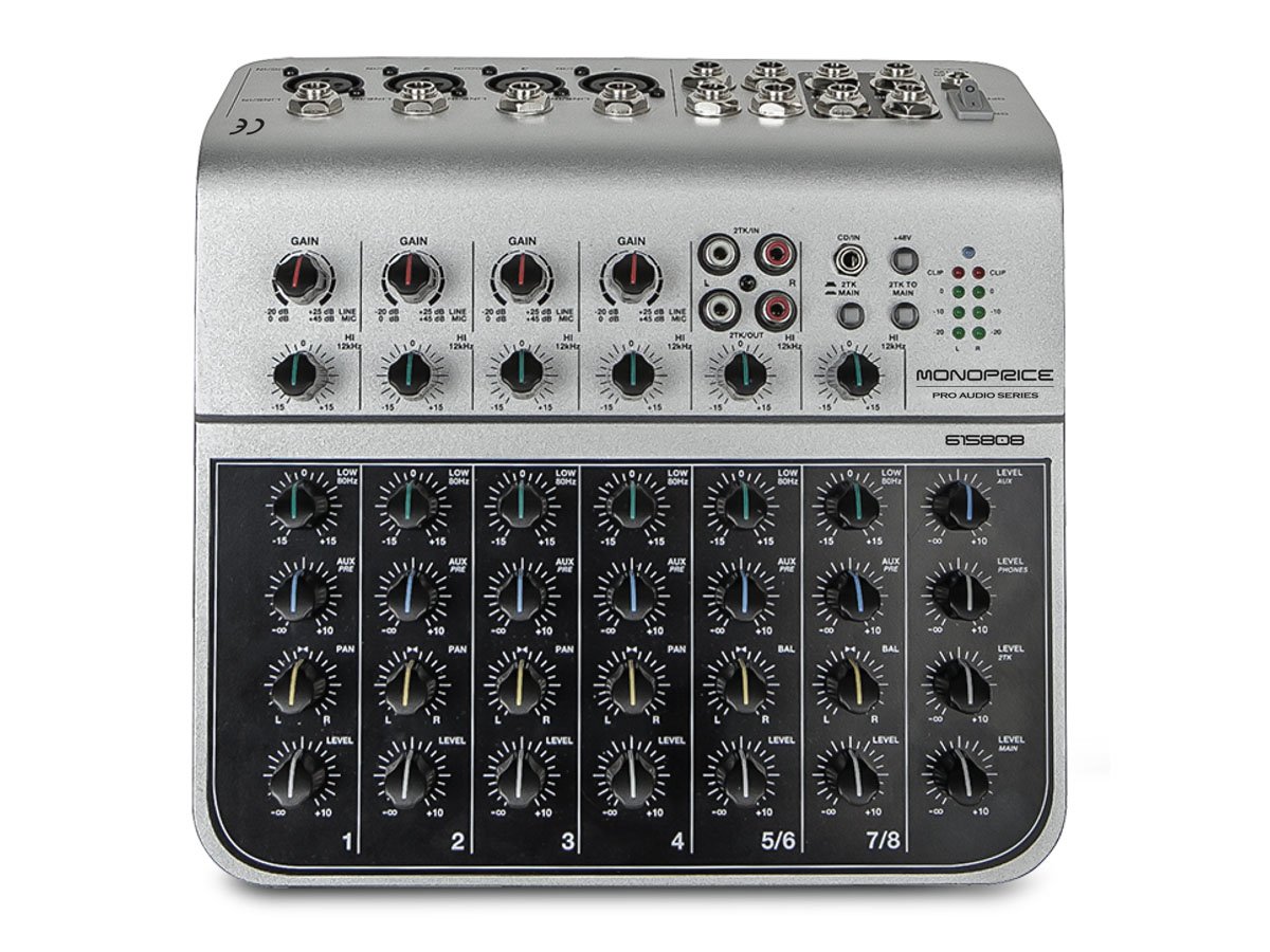 Compact Size 8-Channels Mono//Stereo Audio Sound Line Mixer with Power Adapter