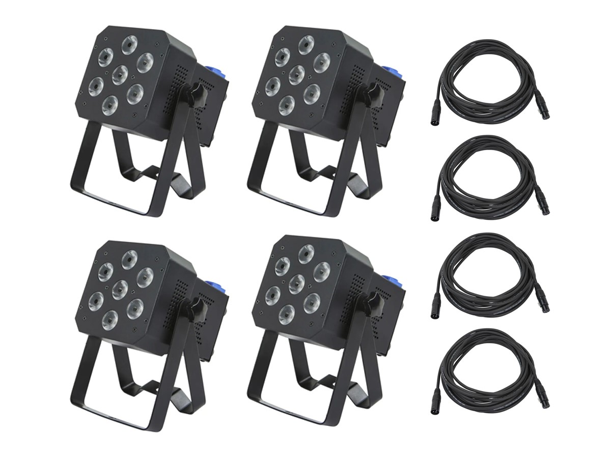 Stage Right by Monoprice Hex 7x 12-watt DMX RGBAW-UV LED Par Wash Stage Light 4-pack w/ DMX Cables - main image