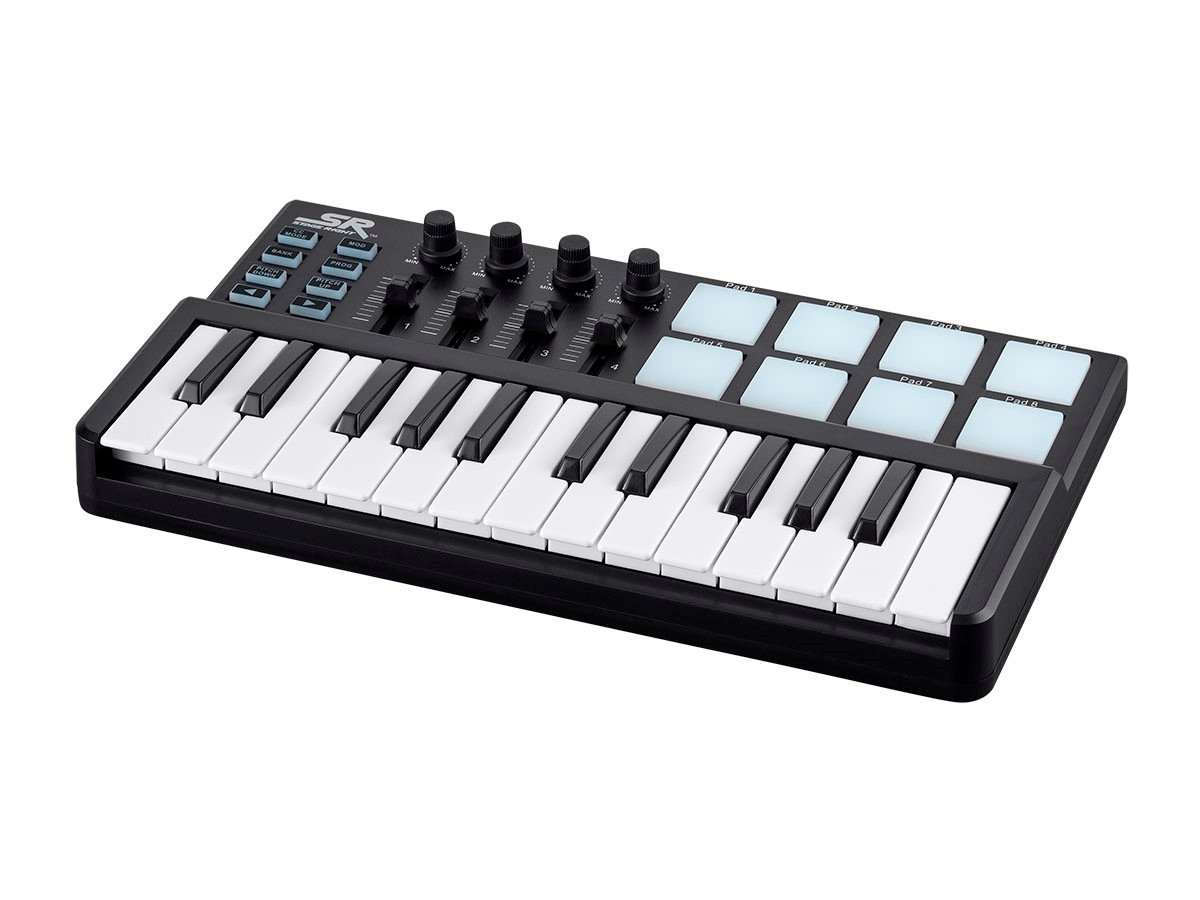 Stage Right by Monoprice SRK Mini Portable 25-key USB MIDI Keyboard Controller with 8x RGB Velocity Sensitive Pads and USB Power - main image