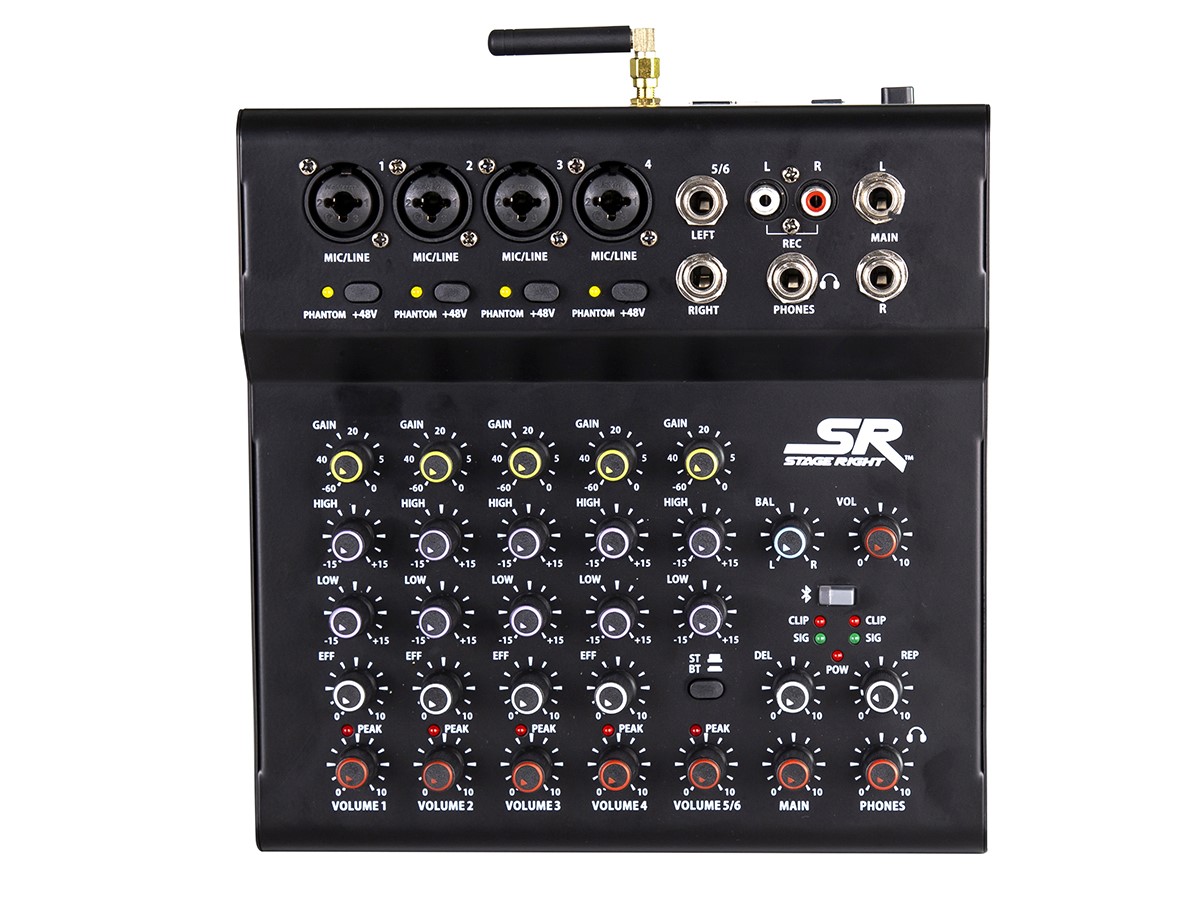 Stage Right by Monoprice ix6B 6-Channel Live Sound and Recording Mixer with Bluetooth, USB, and Effects - main image