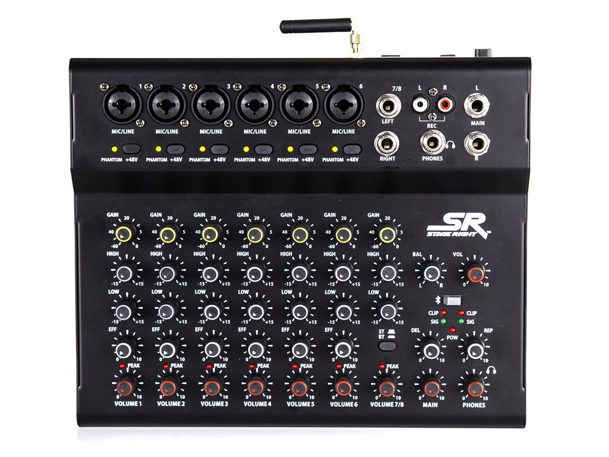 Stage Right by Monoprice ix8B 8-Channel Live Sound and Recording Mixer with Bluetooth, USB, and Effects - main image