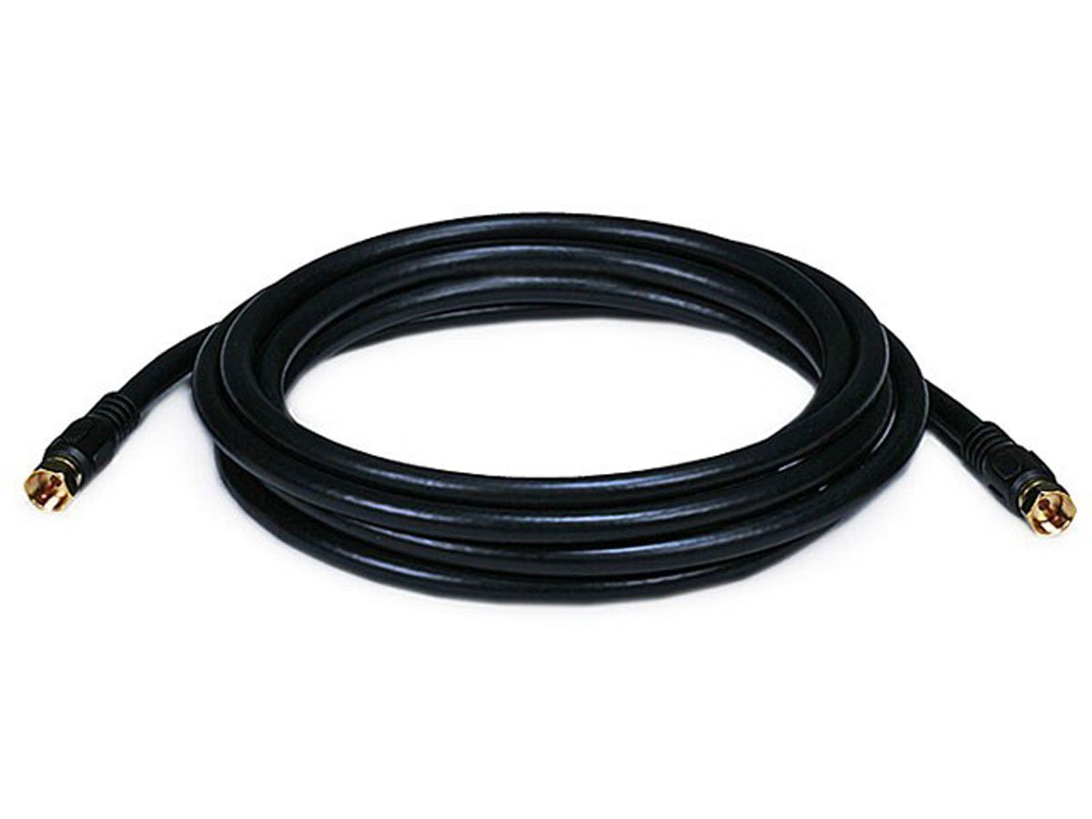 Monoprice 10ft RG6 (18AWG) 75Ohm, Quad Shield, CL2 Coaxial Cable With F Type Connector - Black