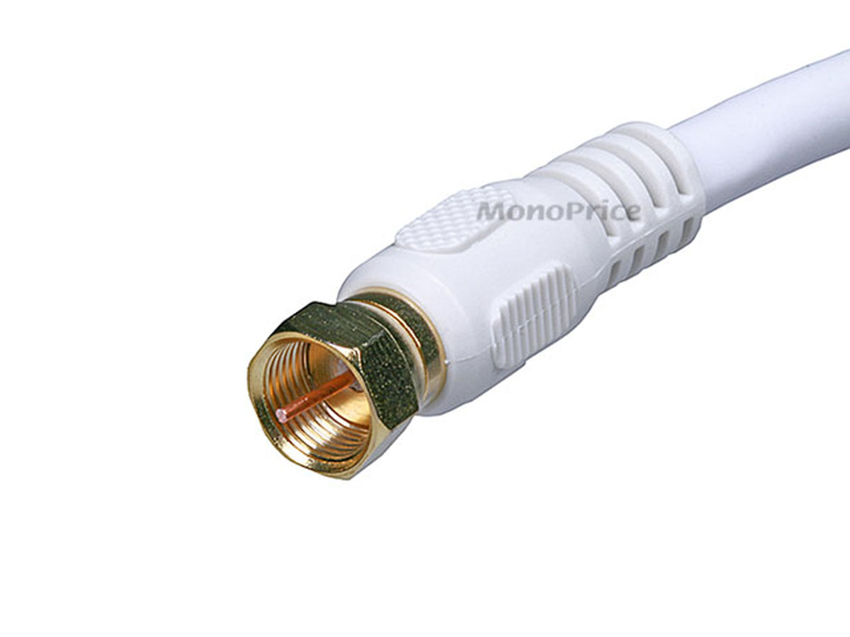 Monoprice 10ft RG6 (18AWG) 75Ohm, Quad Shield, CL2 Coaxial Cable with F  Type Connector White