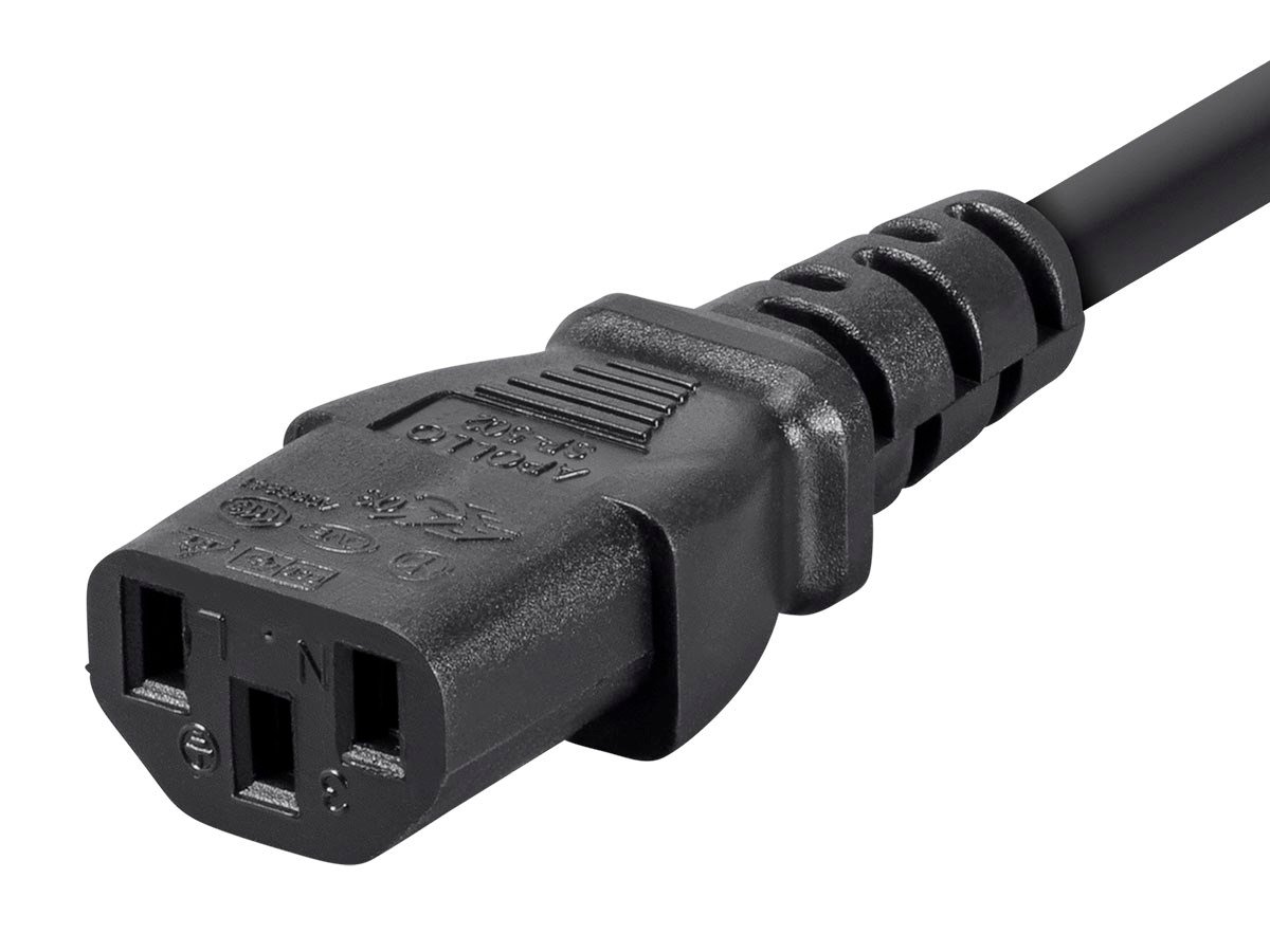 Monoprice Extension Cord - IEC 60320 C14 to IEC 60320 C13 18AWG 10A/1250W  3-Prong SVT Black 3ft