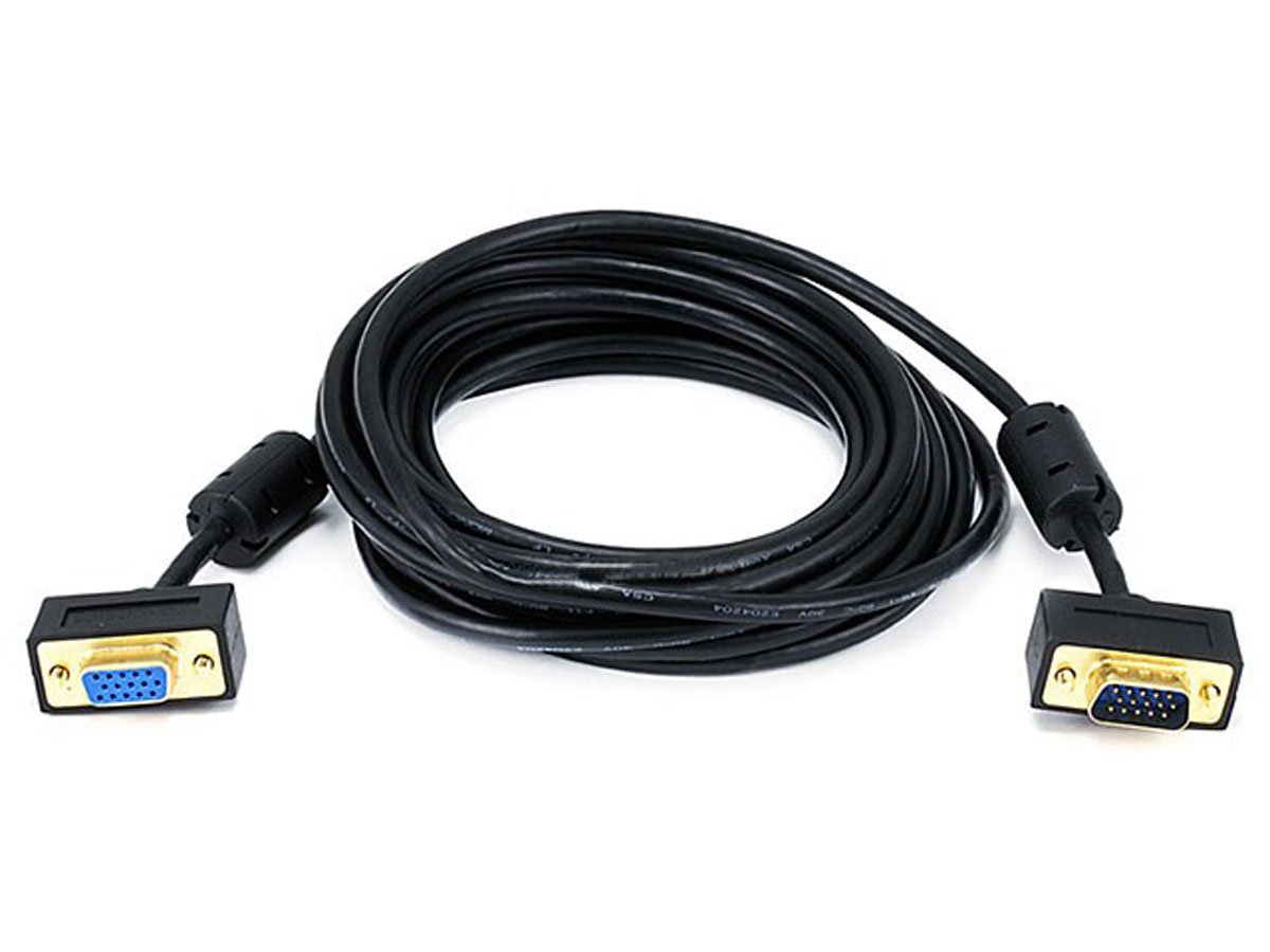 Monoprice 15ft Ultra Slim SVGA Super VGA 30/32AWG M/F Monitor Cable With Ferrites (Gold Plated Connector)