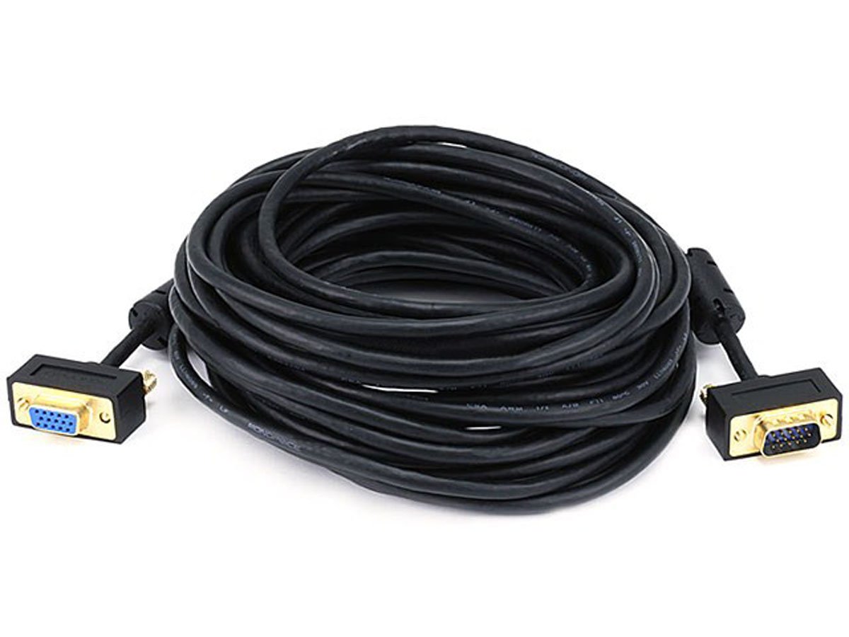 Monoprice 35ft Ultra Slim SVGA Super VGA 30/32AWG M/F Monitor Cable with Ferrites (Gold Plated Connector) - main image