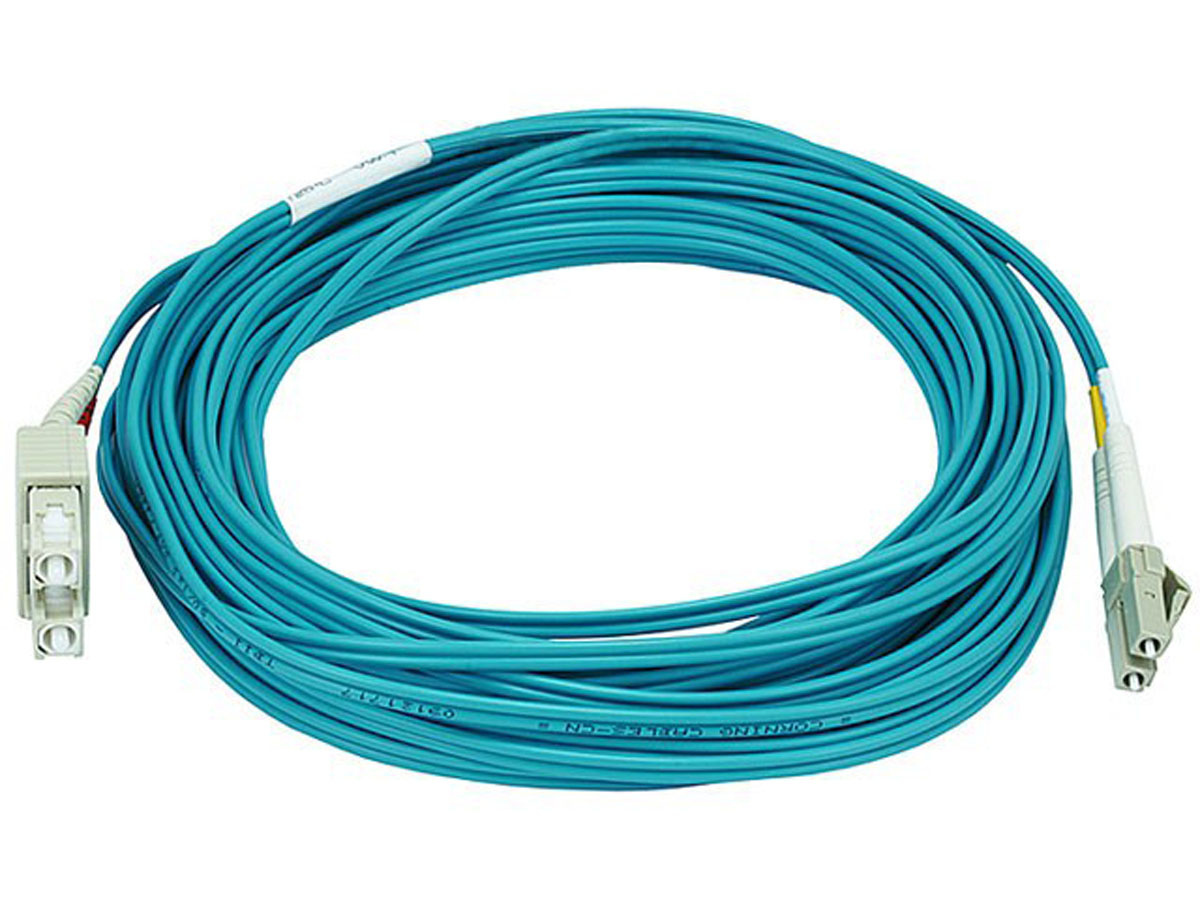 Monoprice OM3 Fiber Optic Cable - LC/SC, UL, 50/125 Type, Multi-Mode, 10GB, Aqua,10m, Corning - main image