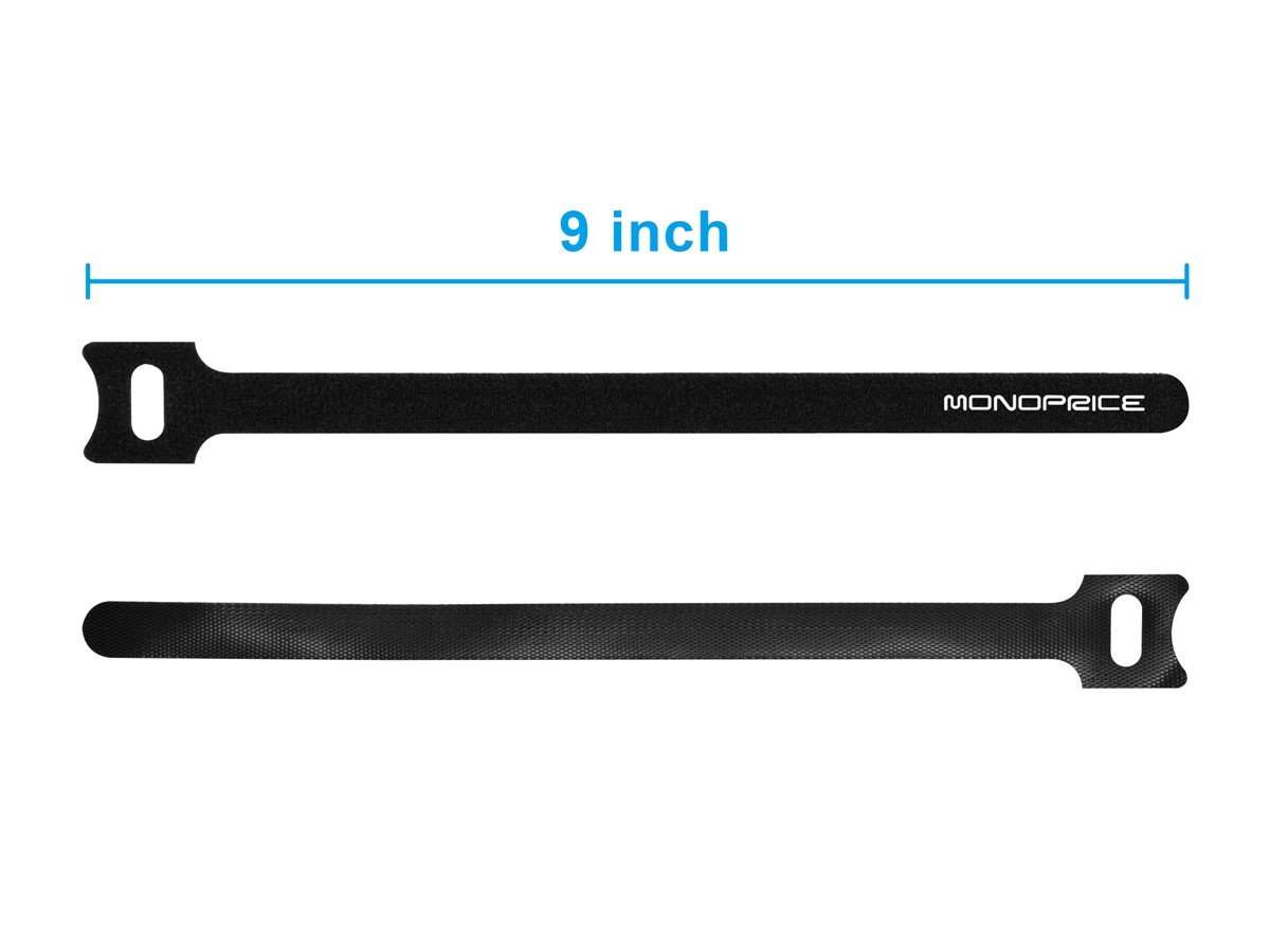 Monoprice® Hook & Loop Fastening Cable Ties, 9-inch, 50pcs/pack, Black