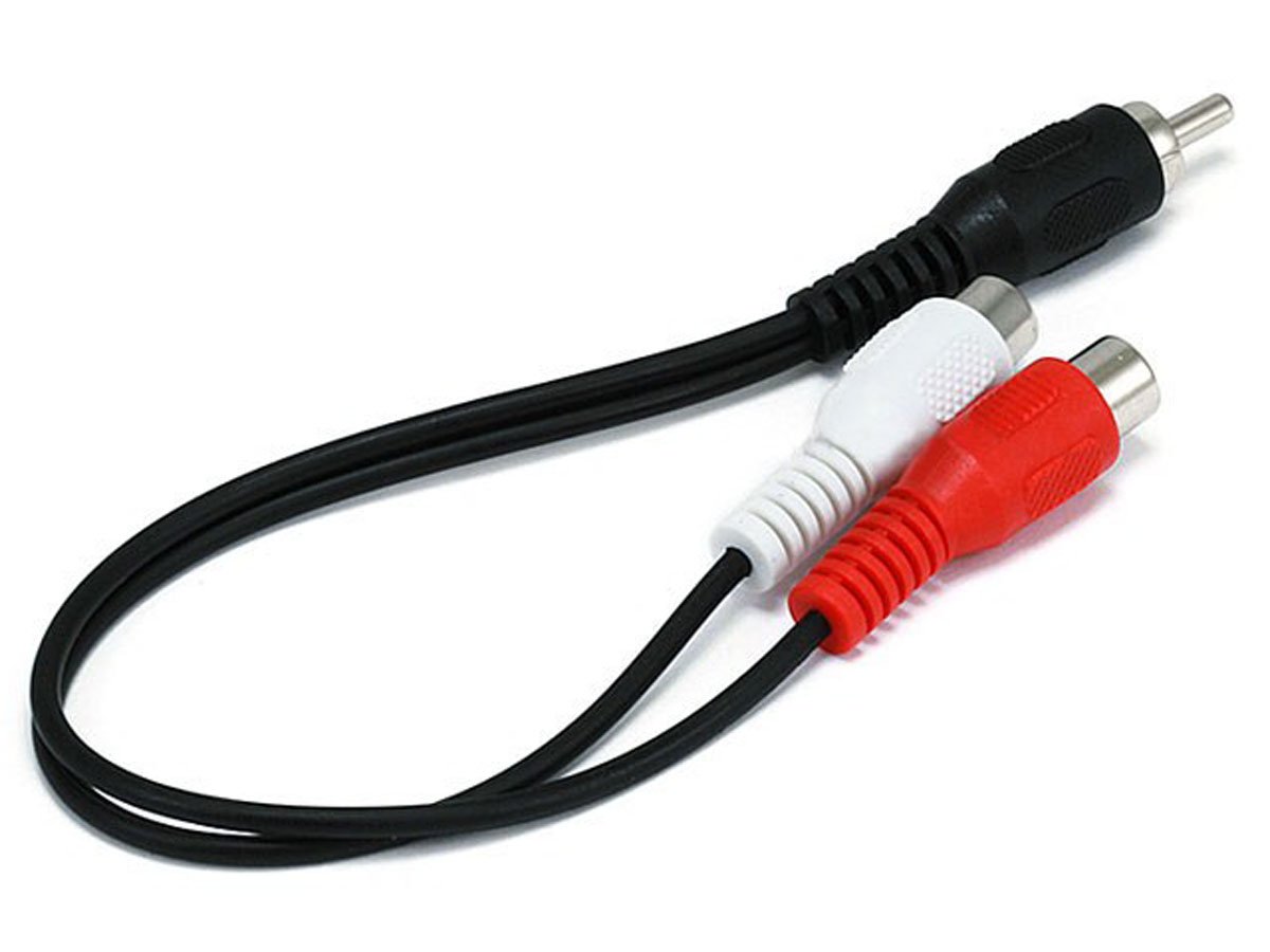 Monoprice 6in RCA Plug To 2 RCA Jack Cable, Black