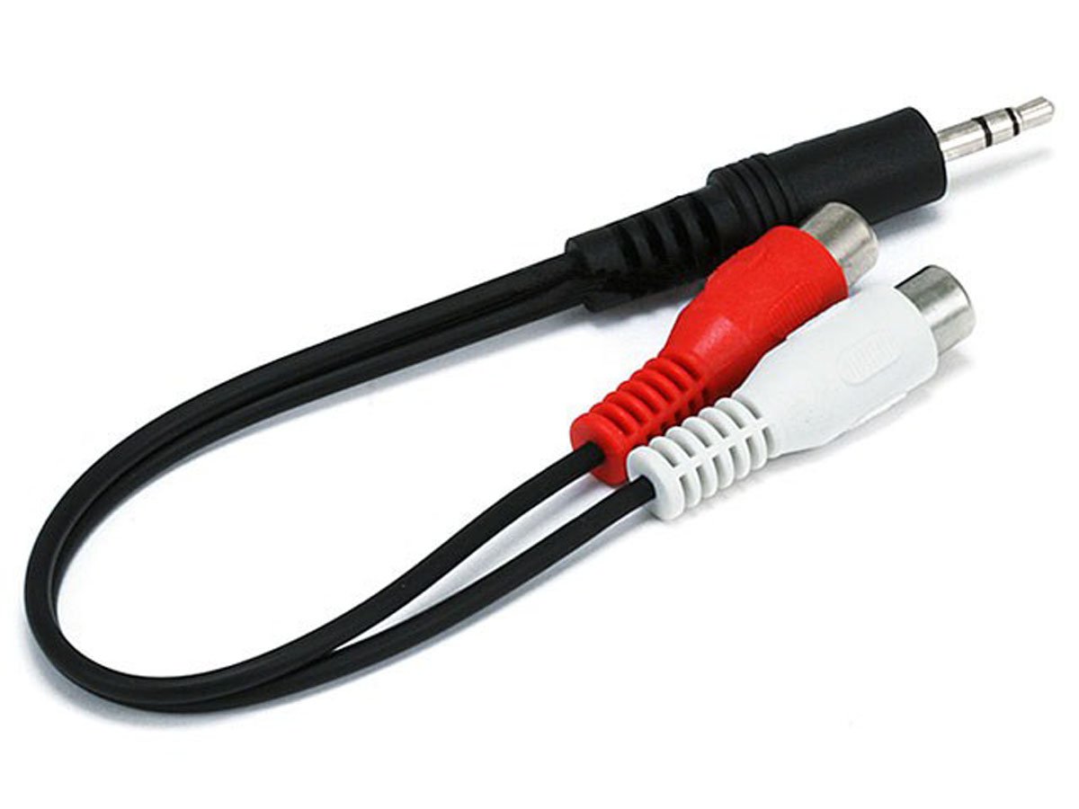 Monoprice 6in 3.5mm Stereo Plug to 2 RCA Jack Cable, Black - main image