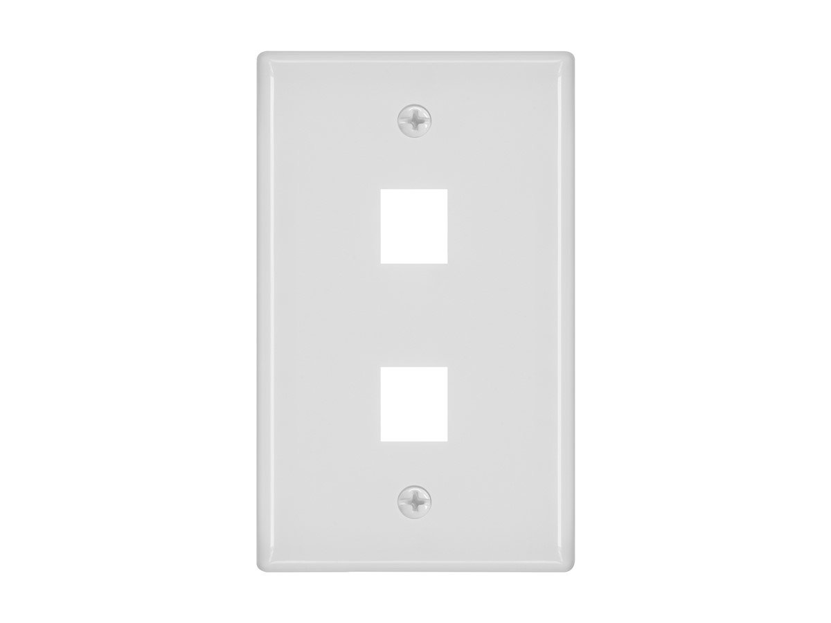 Monoprice 1-Gang Wall Plate For Keystone, 2-Port, White,  4.5"x2.75"x0.2", W/Screws (White Coated Screw Head)