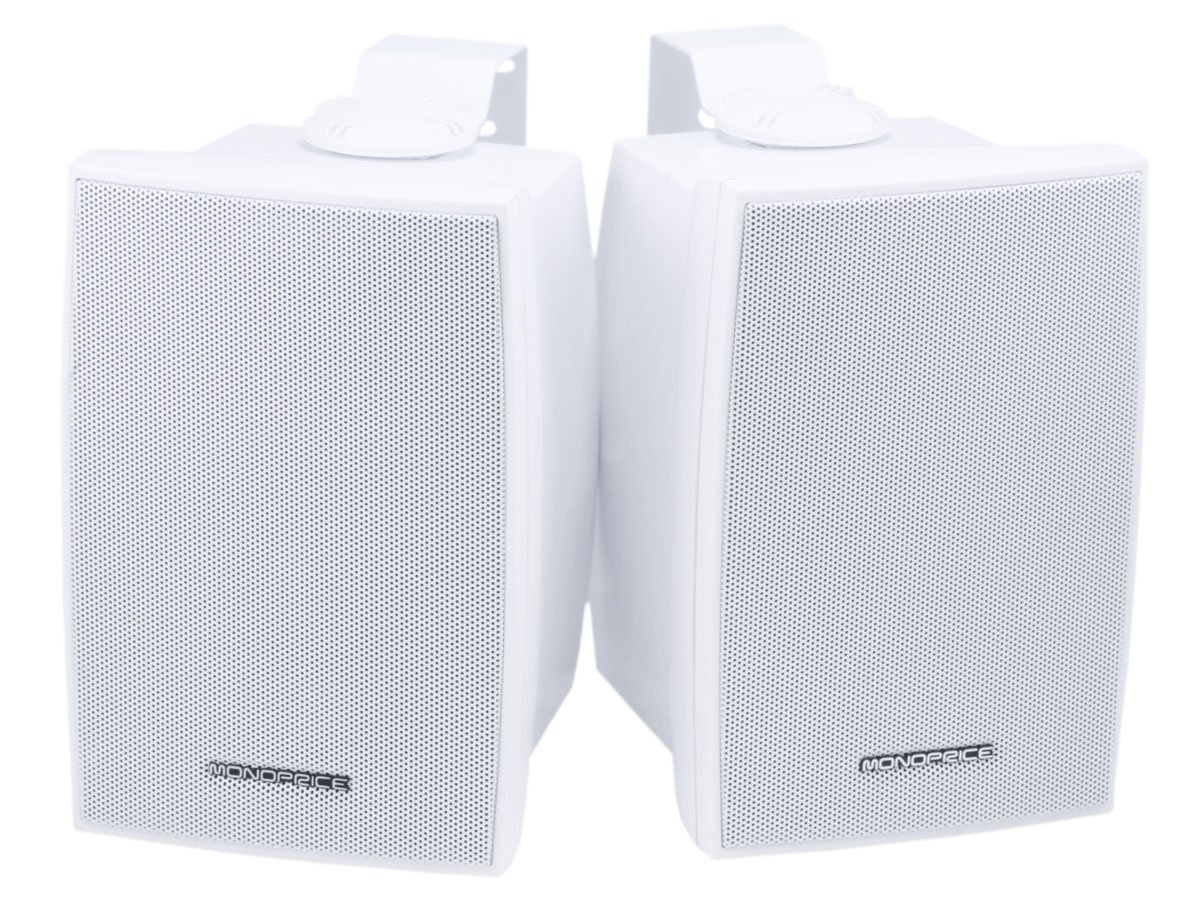 Monoprice 5.25in 2-Way Indoor/Outdoor Weatherproof Speakers, 40W Nominal, 80W Max (Pair)