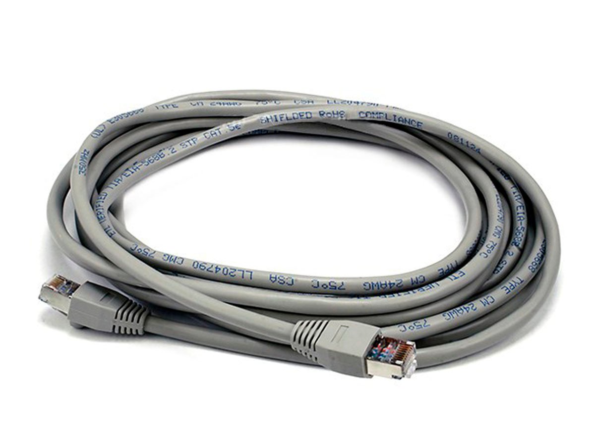 Monoprice Cat5e Ethernet Patch Cable - Snagless RJ45, Stranded, 350MHz, STP, Pure Bare Copper Wire, 24AWG, 15ft, Gray - main image