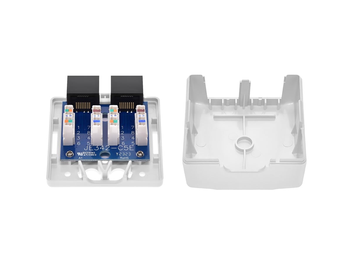 Monoprice 2-Port Cat5e RJ45 Surface Mount Box UL, TAA, Dual IDC