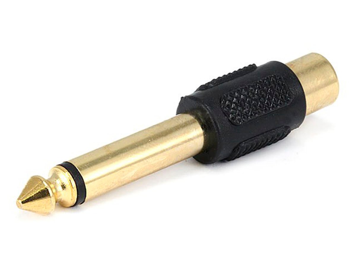 Monoprice 1/4in (6.35mm) TS Mono Plug to RCA Jack Adapter, Gold Plated (Yellow plastic center) - main image