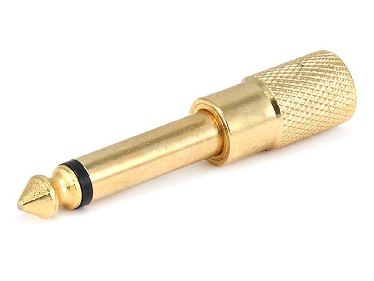 Monoprice Metal 1/4in (6.35mm) TS Mono Plug to 3.5mm TRS Stereo Jack Adapter, Gold Plated - main image