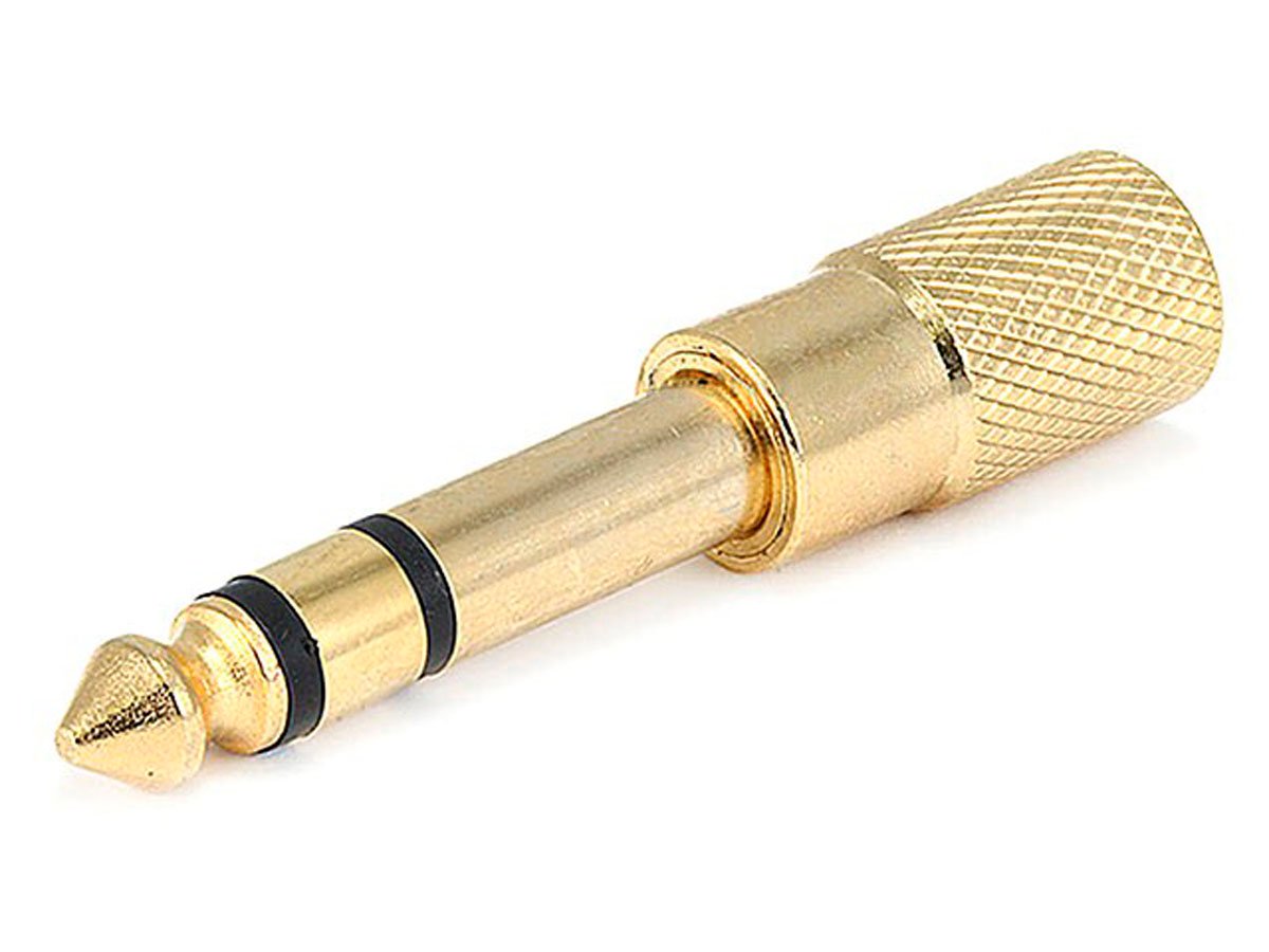 Monoprice Metal 1/4in (6.35mm) TRS Stereo Plug to 3.5mm TRS Stereo Jack Adapter, Gold Plated - main image