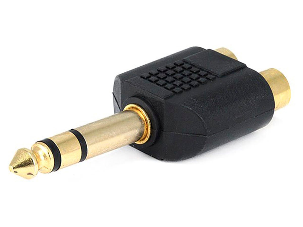 Monoprice 1/4in (6.35mm) TRS Stereo Plug to 2x RCA Jack Splitter Adapter, Gold Plated - main image
