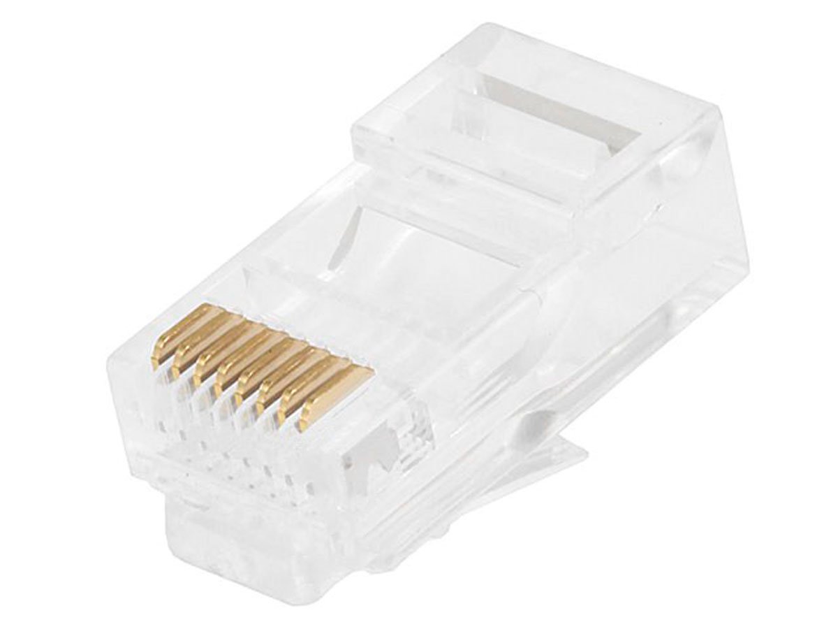 Monoprice Cat5e RJ45 Modular Plugs for Round Solid/Stranded Cable, 50u, 2 Prongs, Clear, 100-Pk - main image