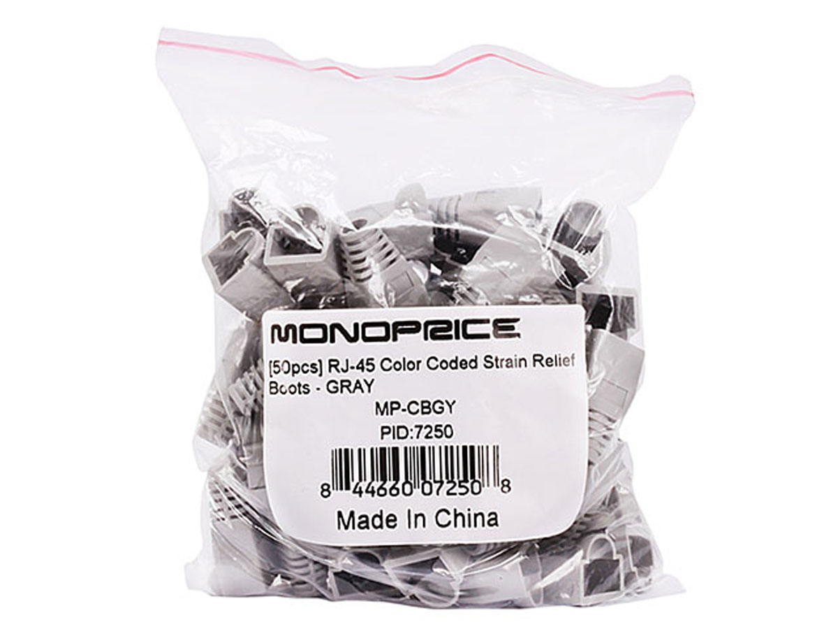 Gray 107250 Monoprice 50-Piece RJ-45 Color Coded Strain Relief Boots