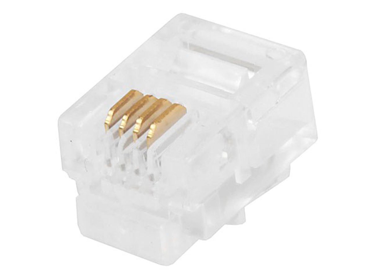 Monoprice 6P4C RJ11 Modular Plugs for Round Solid/Stranded Cable, 3 Prongs, Clear, 50-Pk - main image