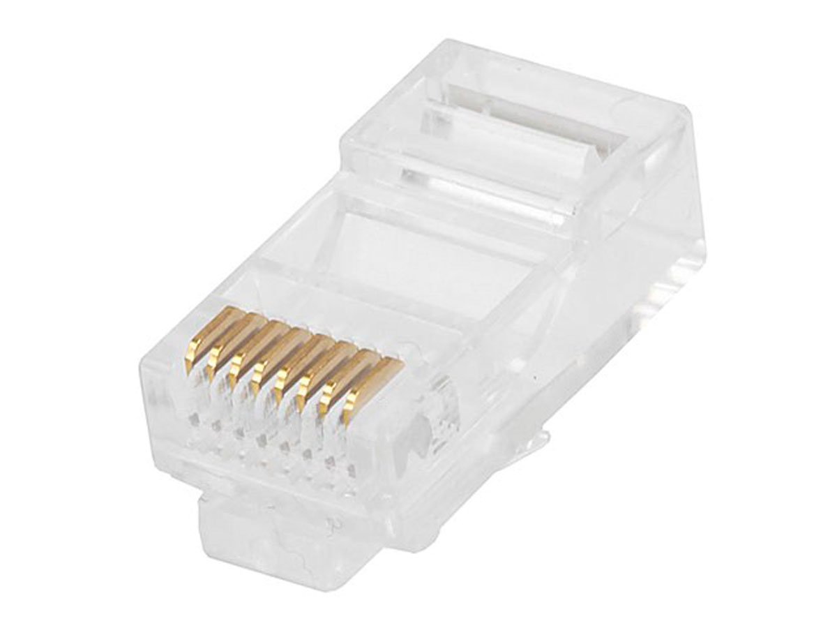 Monoprice 8P8C RJ45 Modular Plugs for Flat Solid/Stranded Cable, 50u, 2 Prongs, Clear, 50-Pk - main image