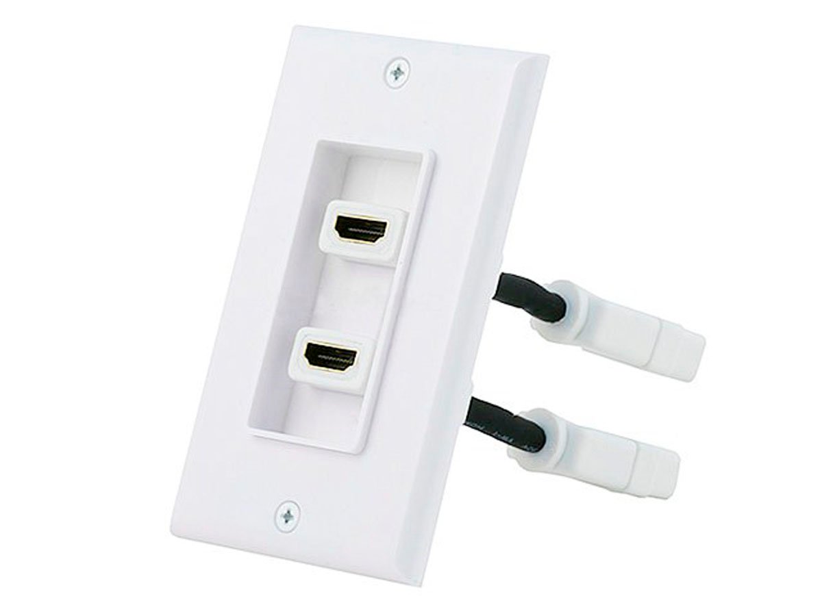 Monoprice 2-port 2-piece Inset Wall Plate with 4in Built-in Flexible High Speed HDMI Cable With Ethernet, White - main image