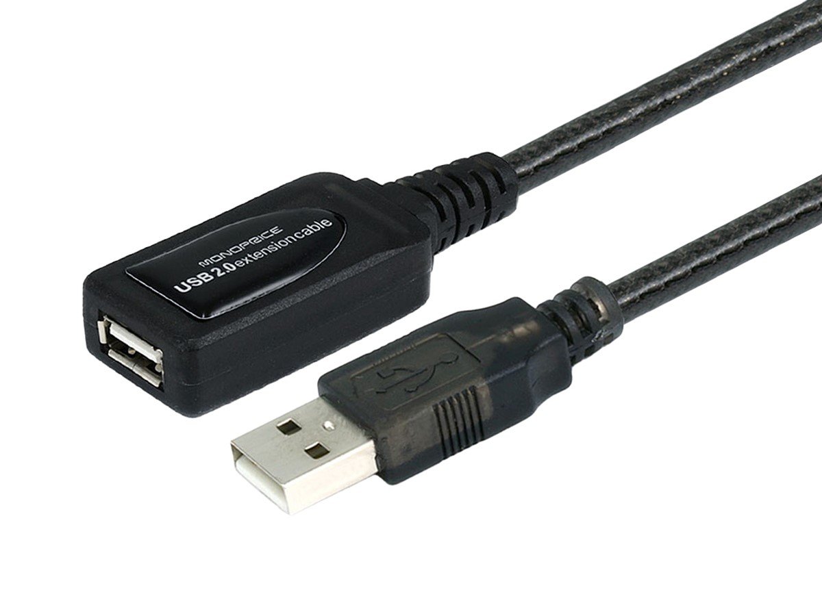 Monoprice USB Type-A Male Type-A Female 2.0 Extension Cable - Active, 26/22AWG, Repeater, Kinect, and PS3 Move Compatible, Black, 65ft - Monoprice.com