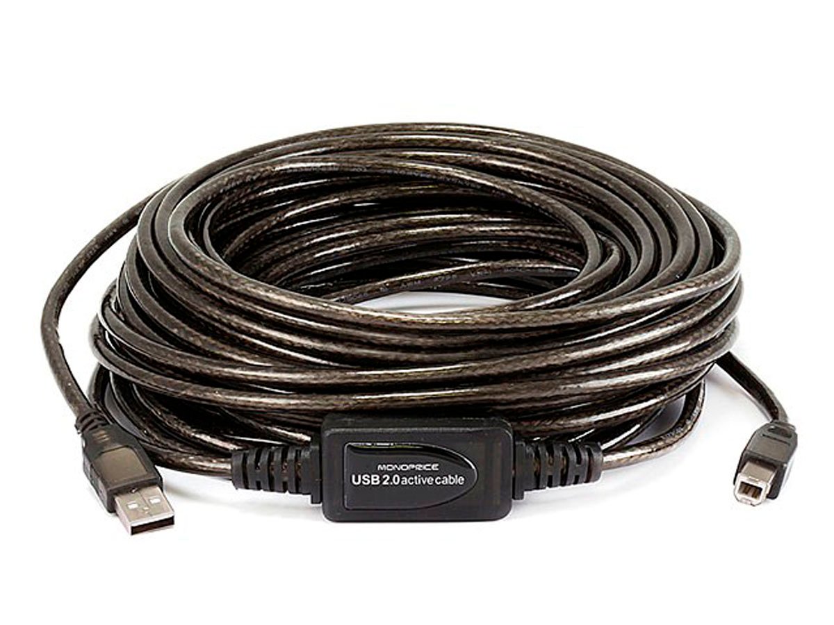 Monoprice USB-A to USB-B 2.0 Cable - Active, 28/24AWG, Black, 49ft - main image