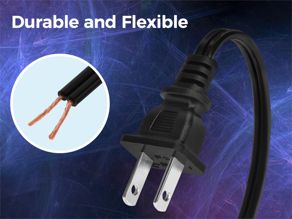 Non Polarized Two-Slots Power Cord, Two Pin Power Cable (NEMA 1-15P to IEC  C7) - Compatible with Printers, TVs, 