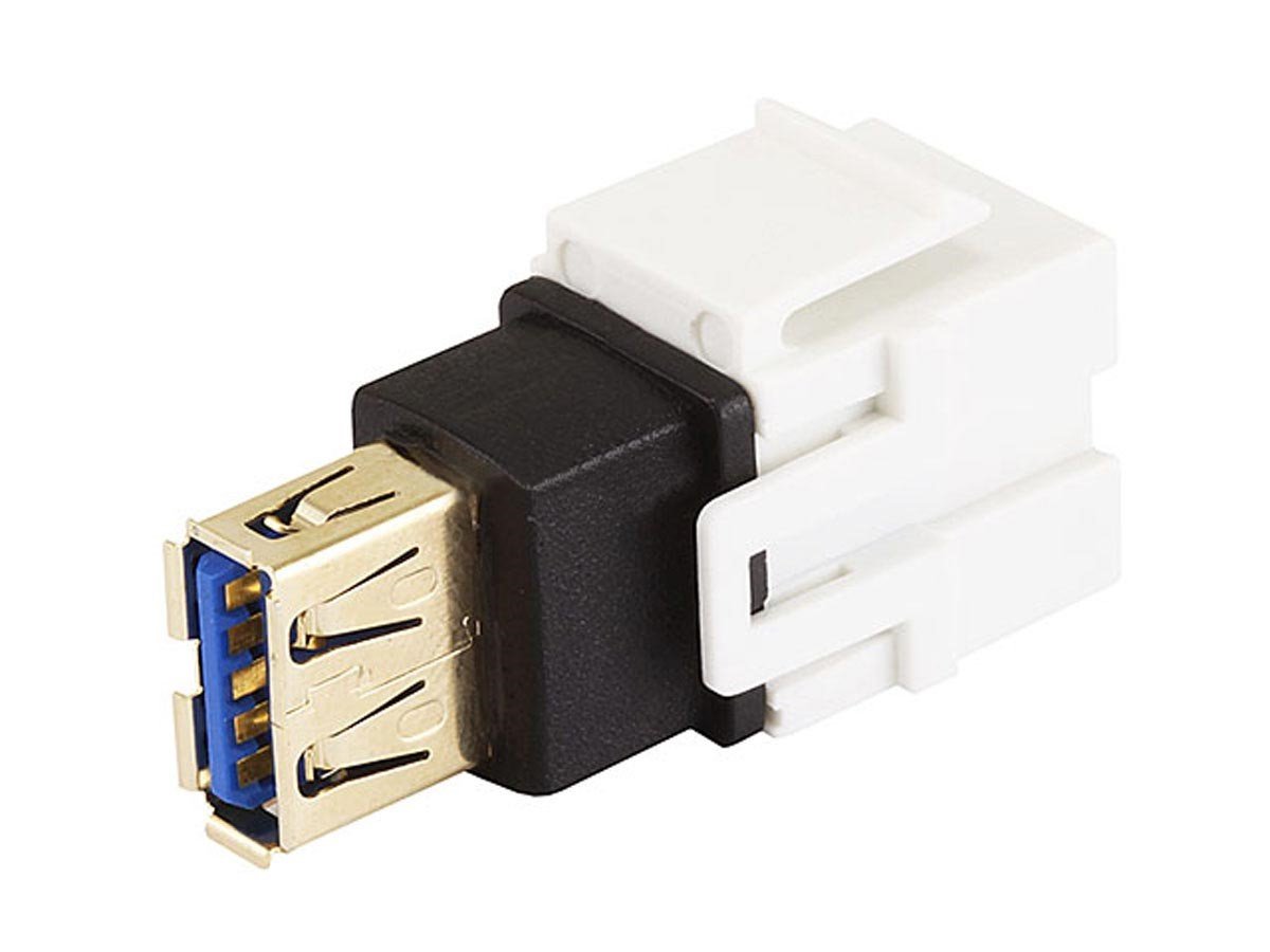 Monoprice Keystone Jack - USB 3.0 A Female to A Female Coupler Adapter, Flush Type (White) - main image