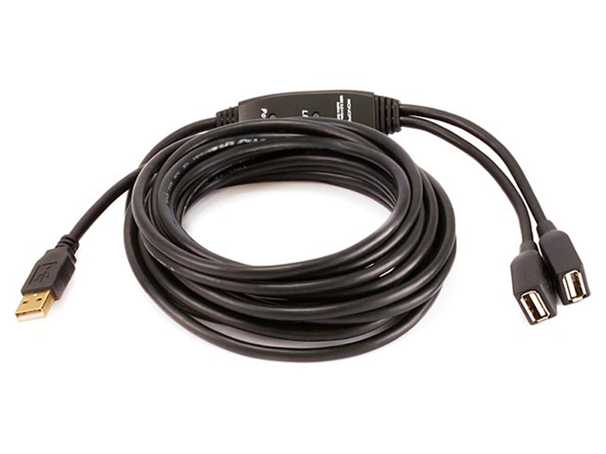 Monoprice 2 Port USB-A to USB-A Female 2.0 Extension Cable - Active, Repeater, Black, 16ft - main image