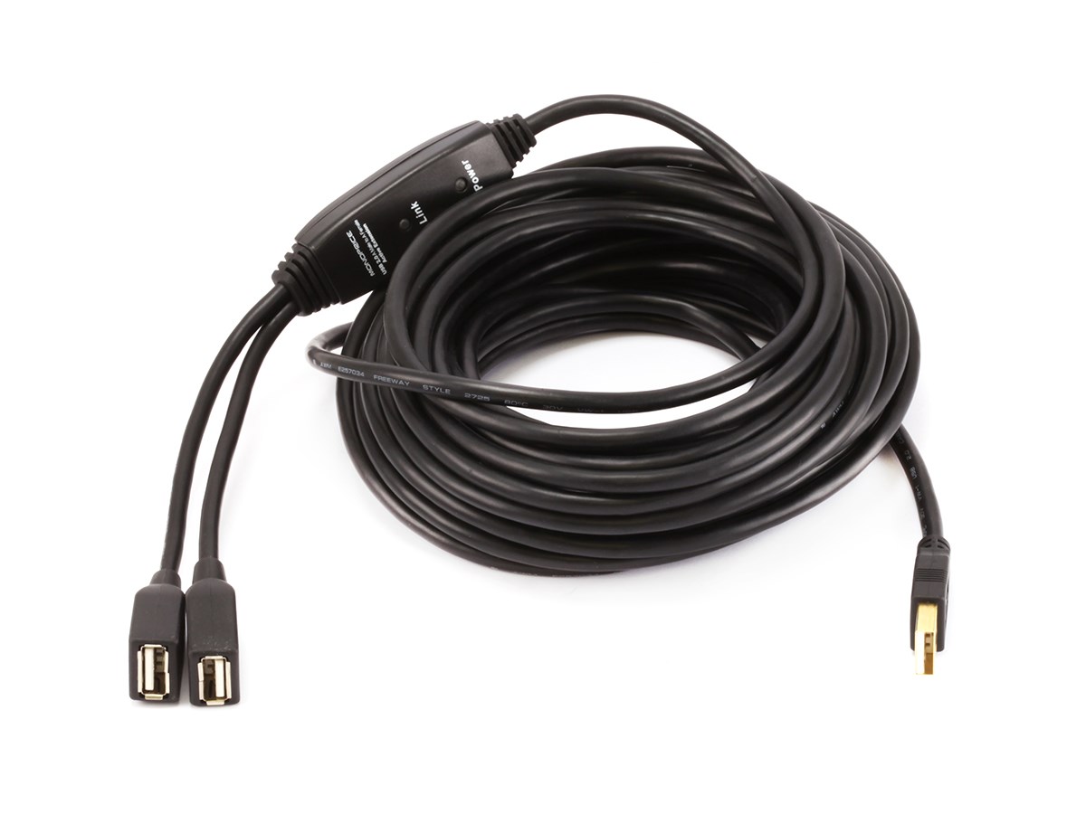 Monoprice 2 Port USB-A to USB-A Female 2.0 Extension Cable - Active, Repeater, Black, 32ft - main image
