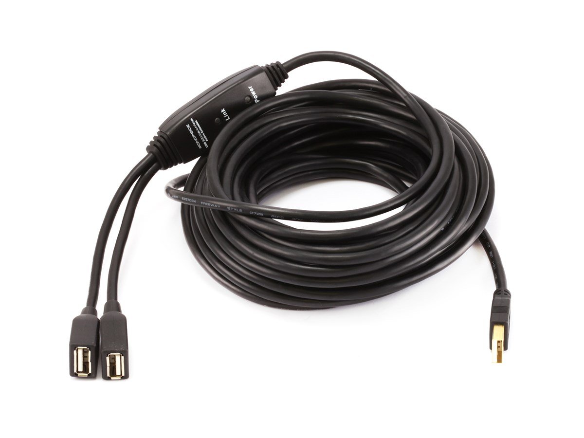 Monoprice 2 Port USB-A to USB-A Female 2.0 Extension Cable - Active  Repeater Black 32ft