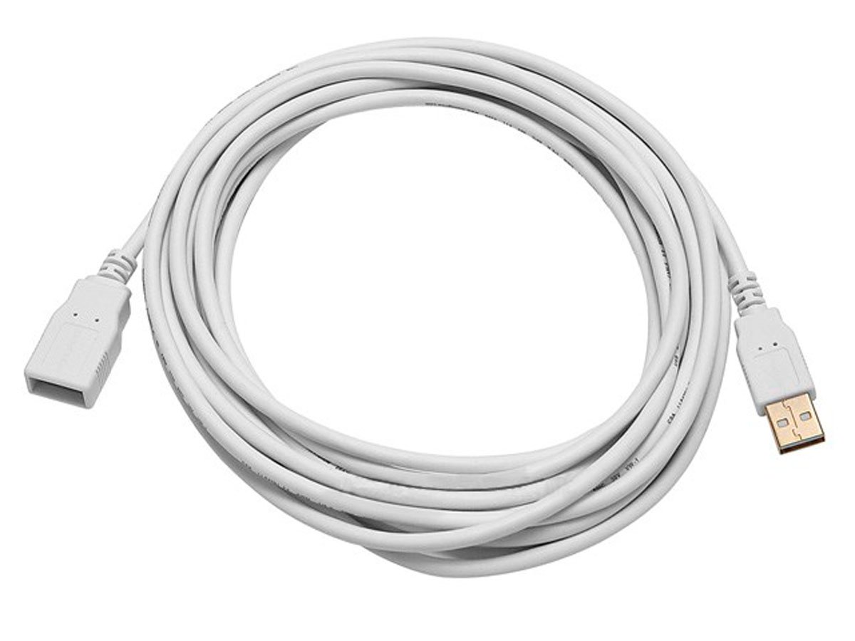 Monoprice USB Type-A to USB Type-A Female 2.0 Extension Cable - 28/24AWG, Gold Plated, White, 15ft - main image