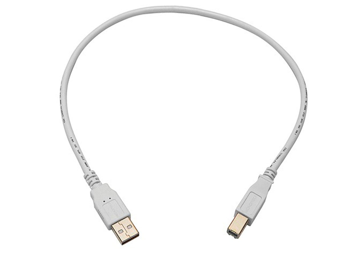 Monoprice USB USB-A To USB USB-B 2.0 Cable - 28/24AWG  Gold Plated  White  1.5ft
