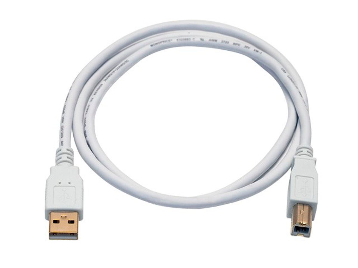 Monoprice USB USB-A To USB USB-B 2.0 Cable - 28/24AWG  Gold Plated  White  3ft