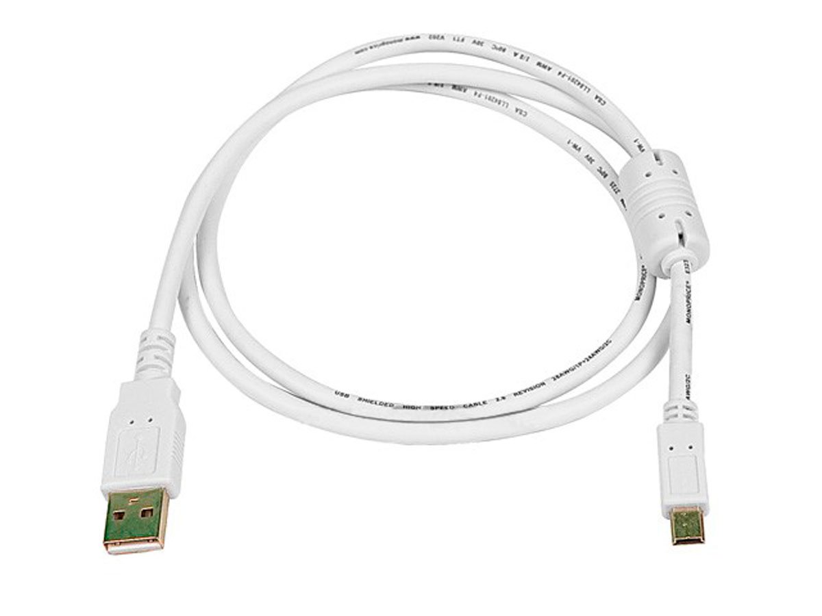 Monoprice USB-A to Mini-B 2.0 Cable - 5-Pin, 28/24AWG, Gold Plated, White, 3ft - main image