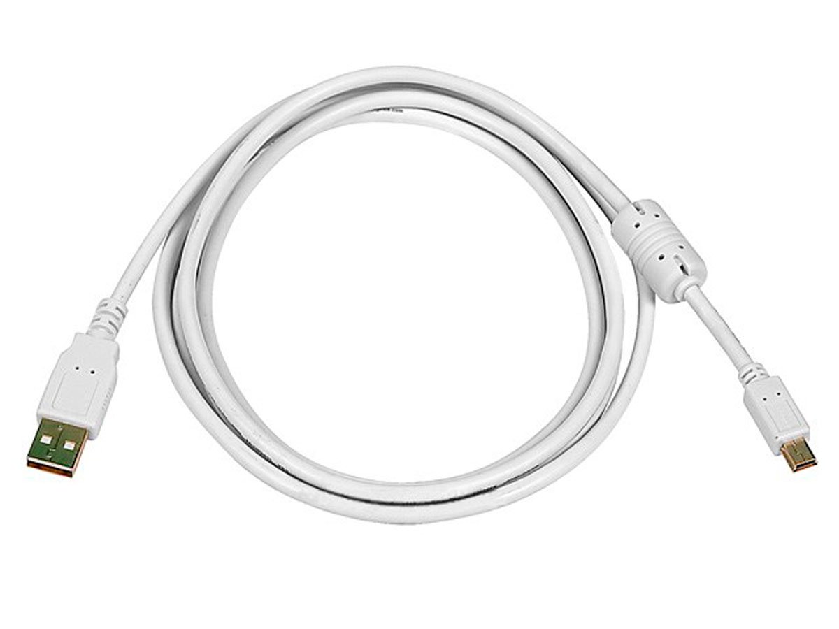 Monoprice USB-A To Mini-B 2.0 Cable - 5-Pin, 28/24AWG, Gold Plated, White, 6ft