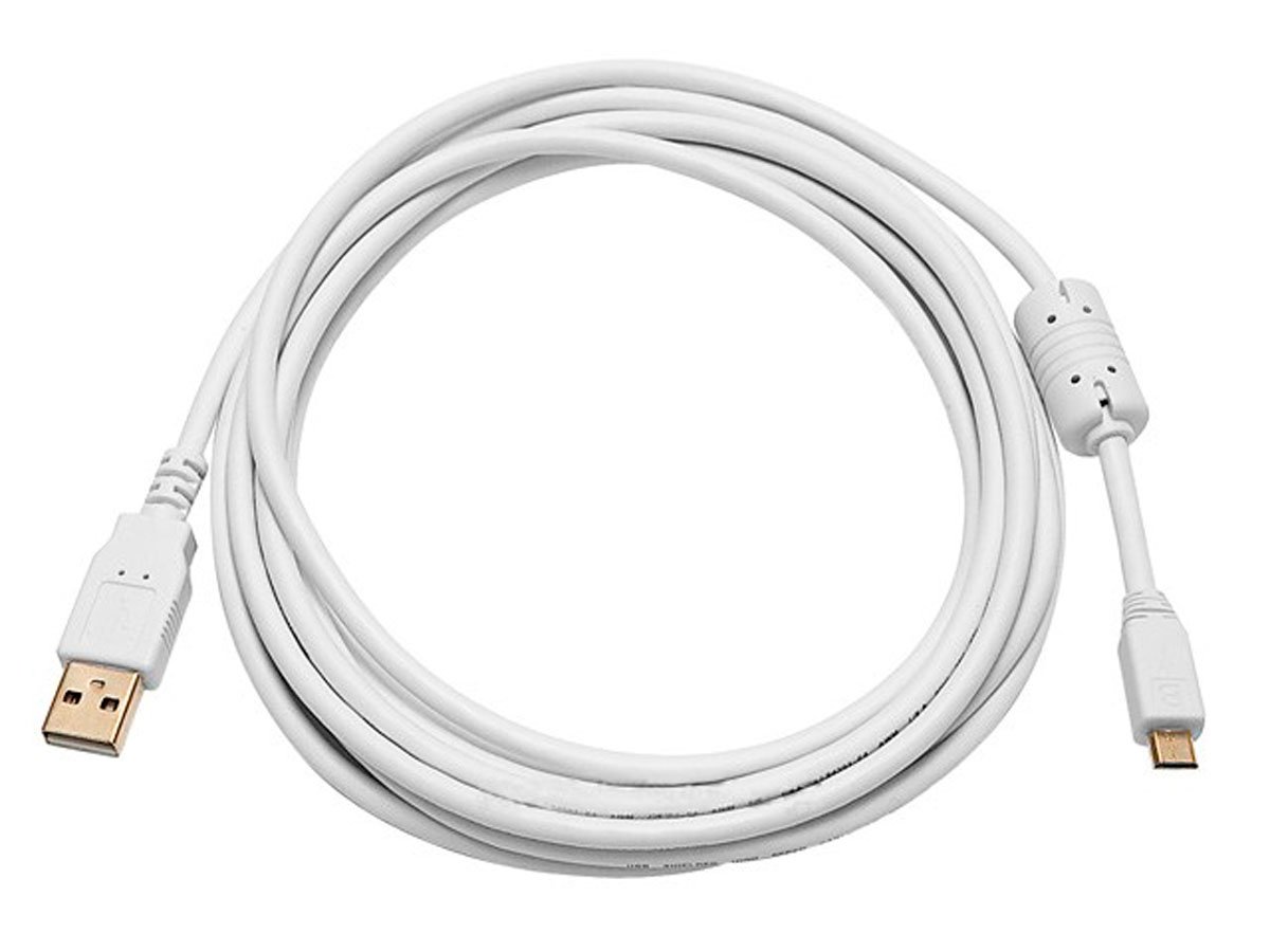 Monoprice USB-A to Micro B 2.0 Cable - 5-Pin, 28/24AWG, Gold Plated, White, 10ft - main image