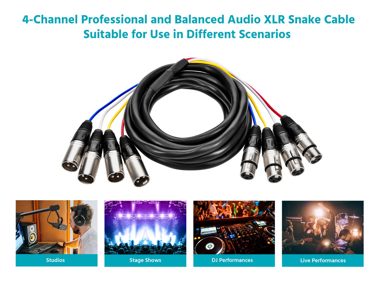 Monoprice 10ft 4-Channel XLR Male to XLR Female Snake Cable