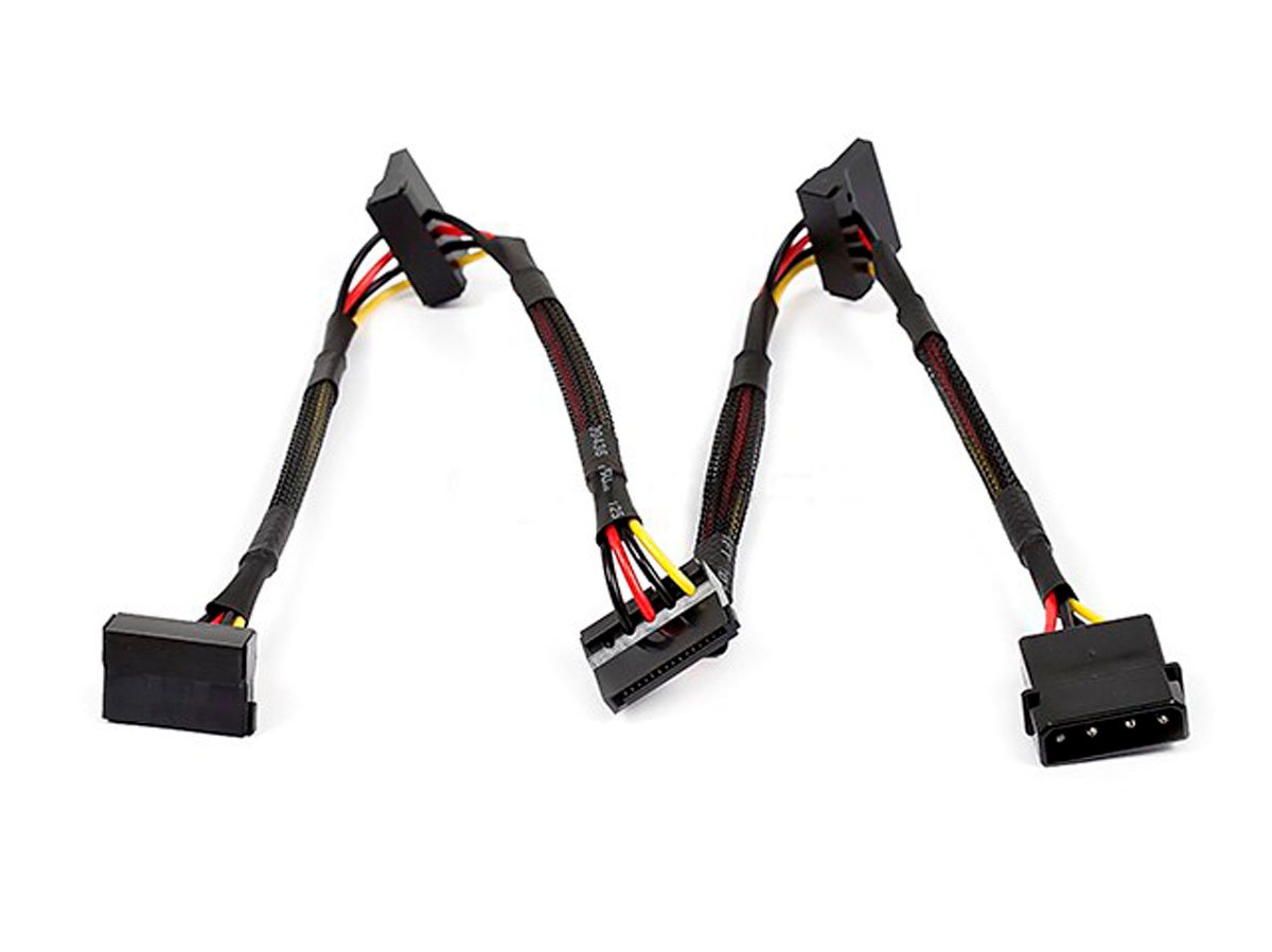 Monoprice 24in 4pin MOLEX Male to 4x 15pin SATA II Female Power Cable with Net Jacket - main image