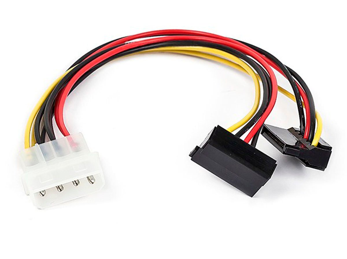 Monoprice 8in 4pin MOLEX Male to 2x 15pin SATA II Female with 90 degree Power Cable - main image