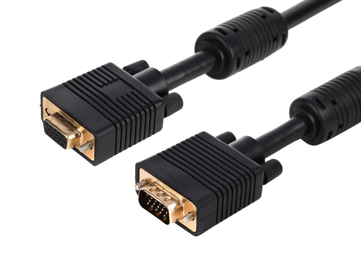 Photos - Cable (video, audio, USB) Monoprice 10ft SVGA Super VGA M/F Monitor Cable with Ferrite Cor 